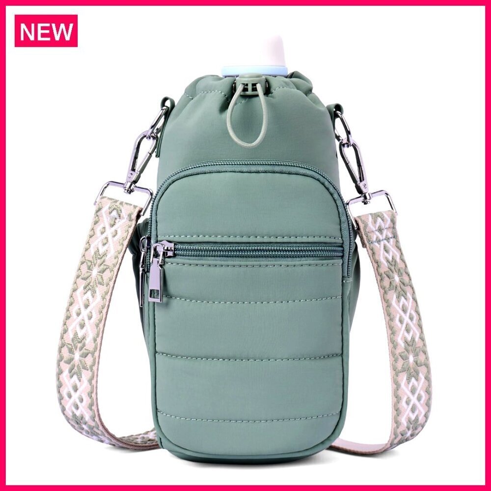 Insulated Crossbody Water Bottle Bag 40oz Adjustable Strap Hiking Gym